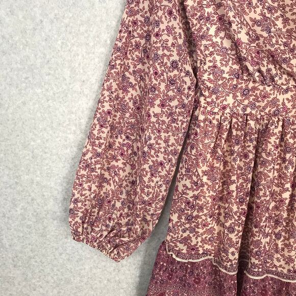 Japna Dress Small Pink Cream Paisley Wrap Flowy Puff Tie Belt Cottage Boho - Picture 4 of 15